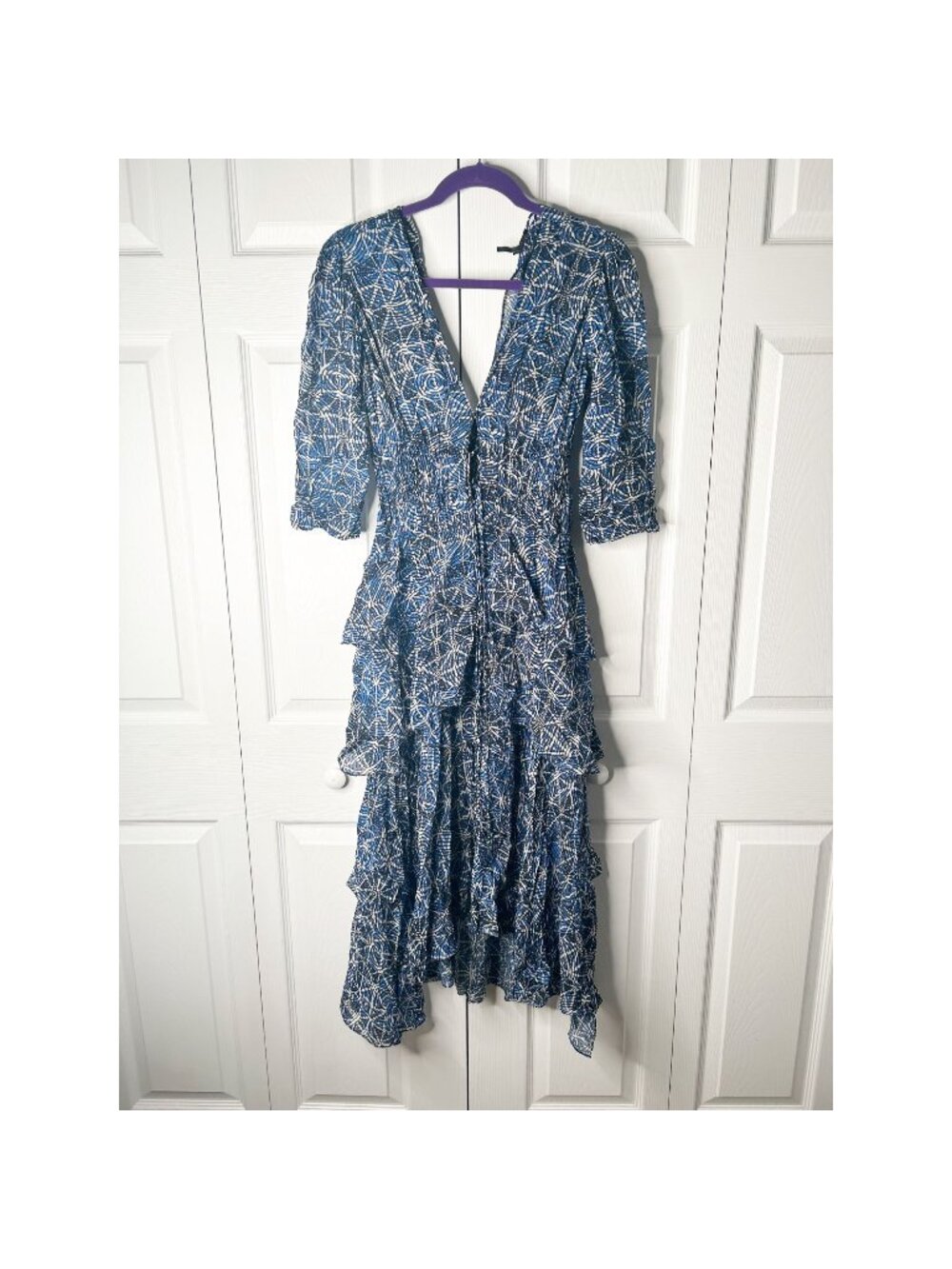 Maje Blue and White Printed Midi Dress